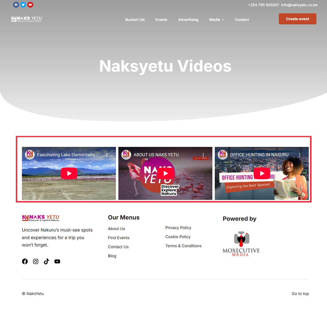 Videos page area where we identified problems