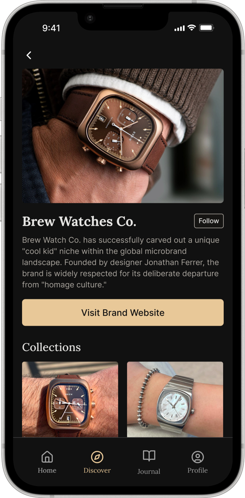 ORA brand page for Brew Watches Co.