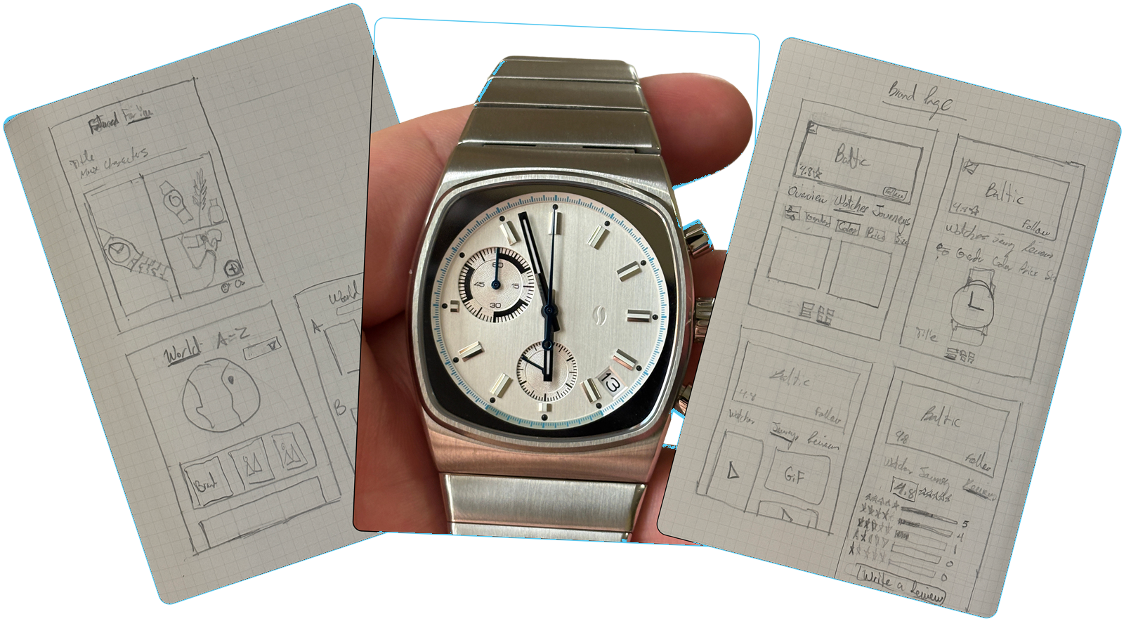 My microbrand watch in hand between sketch pages rethinking ORA's sections