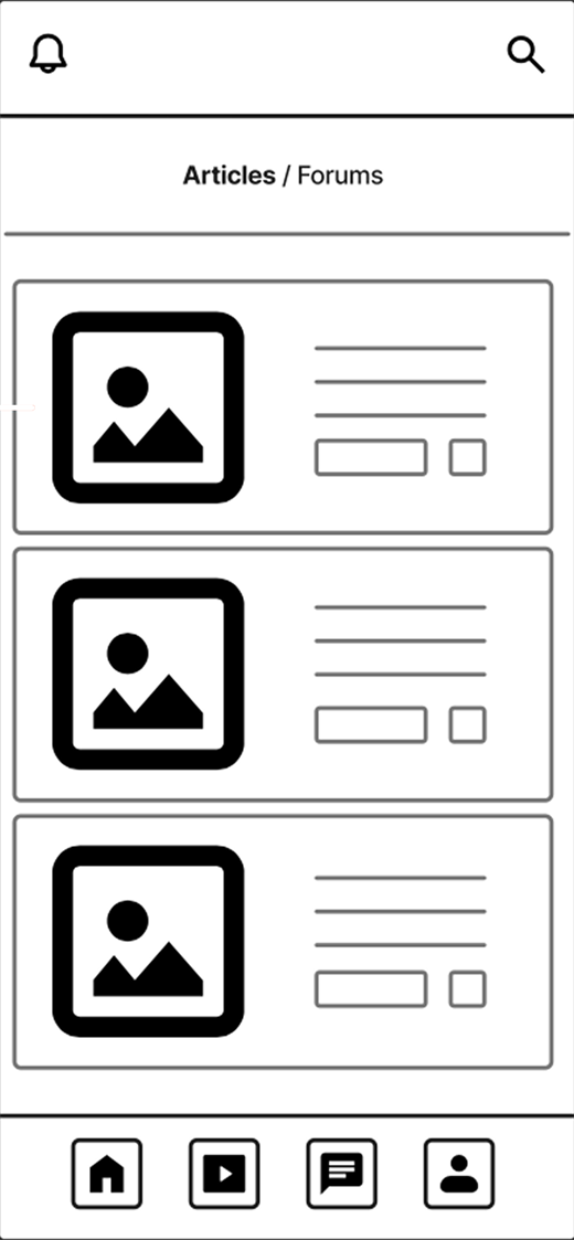 Lo-fi wireframe: articles list