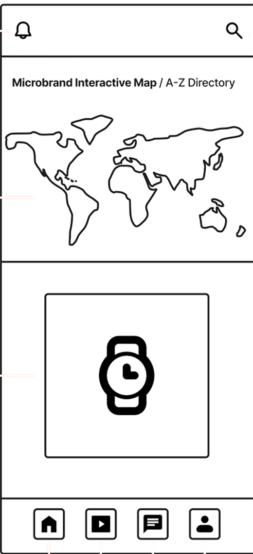 Lo-fi wireframe: interactive map home